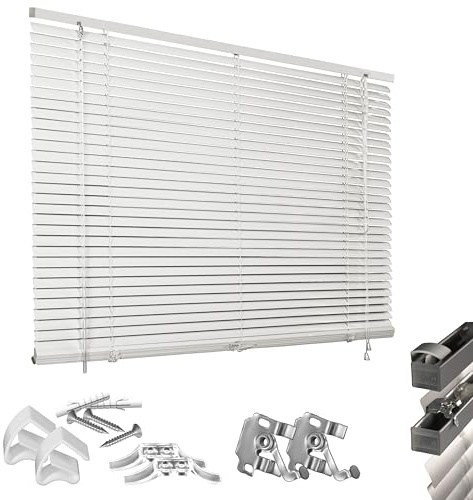 HUGG Klemmfix-Jalousien Fenster ohne Bohren, mit Klemmclips, Wand- und Deckenmontage, 130 x 160 cm, Stein