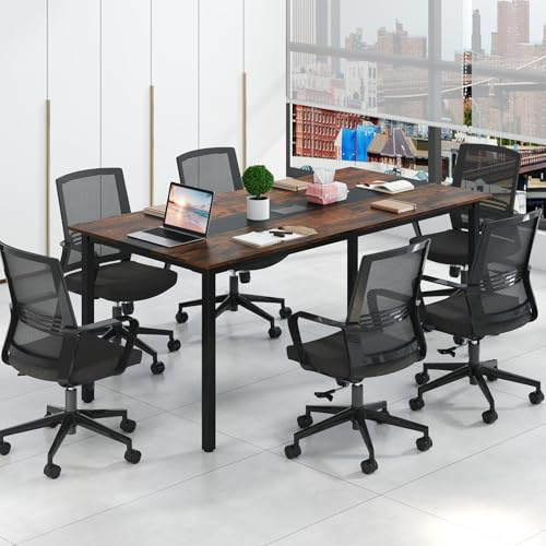 COSTWAY Tavolo da Conferenza 180x90 cm per 8-10 Persone con Passacavi | Tavolo Rettangolare Grande per Ufficio e Sala Riunioni