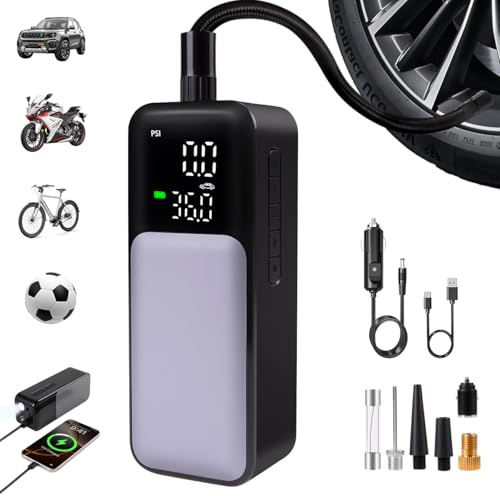 Compresor Aire Portatil Inflador Ruedas Coche 8000mAh 150PSI radiador Espiral acelera disipación Calor&Power Bank Hinchador Electrico Bicicleta para Auto con LED, para, Moto, Bicicleta, Pelot