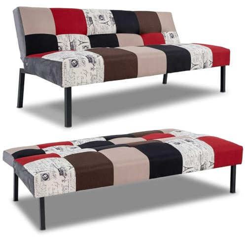 Hroth Sofa Bed 3 Seater,5 Adjustable Backrest Angles,Convertible Bed Settee, Click Clack Sofa Bed for Living Room (Letter Print Multi)