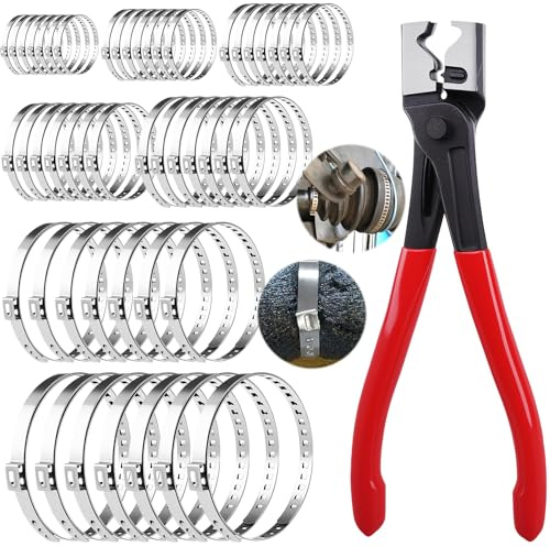 50PCS Edelstahl CV Schlauchschellen Set mit Schlauchklemmzange, Schlauchklemmen Werkzeug 7 Größen Einstellbar Schellen Klemmschelle Rohr-Schlauchschelle Achsmanschetten Schellen