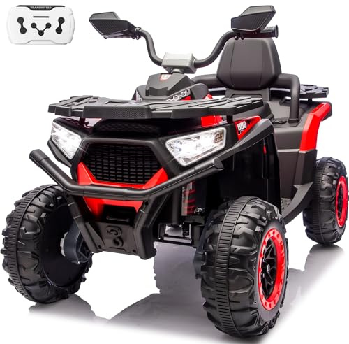 24V Ride On Car for Kids w/Remote Control, 4X4 Kids ATV 4 Wheeler w/800W Motor, Battery Powered Electric Vehicle Quad w/Beverage Port, Kneepads, Gift Flower, Spring Suspension, Bluetooth