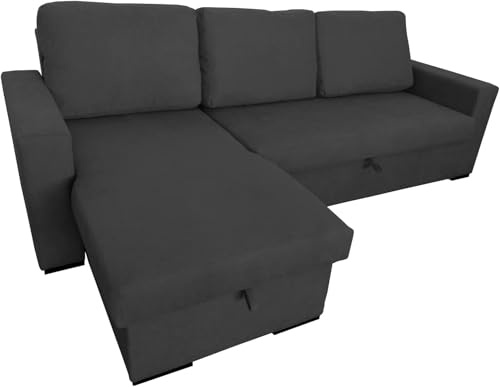 MUEBLIX.COM | Sofa Cama Chaiselongue Galicia, 3 Plazas, Cheslong de Salon, Sillón Cama con Arcon, de Diseño, Color Gris