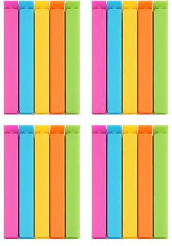 Plastic Bag Sealing Clips, 20pcs (Assorted Colours) – Reusable Food Bag Clips, Bag Closure Clips for Bread, Coffee, Cereal, Freezer & Pet Food Bags, Kitchen Food Storage, 10cmx 1.4 cm