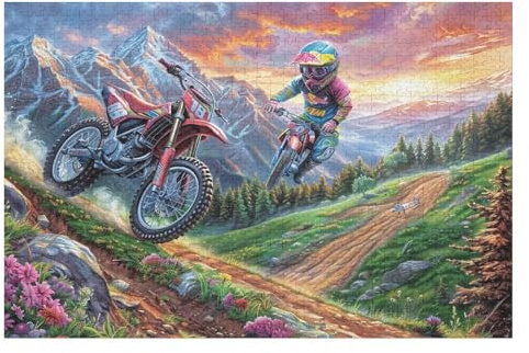 Piloto de motocross montaña bicicleta todo terreno aventura salvaje Puzzles 1000 Piezas Construir DIY 3D Sin Pegamento Rompecabezas Para Adultos Maquetas Educativas Aliviar Estrés Estera Portátil 1000