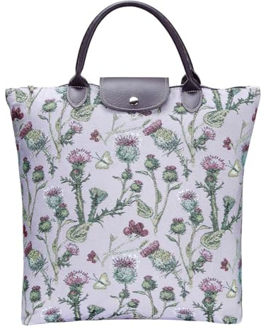 Signare Faltbare Gobelin-Tragetasche, wiederverwendbare Einkaufstasche, Lebensmitteltasche mit mexikanischem Volkskunst-Design (Distel)