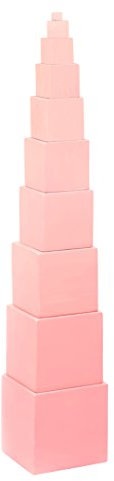 edu fun 91100 Montessori Rosa Turm Würfelturm mit 10 Würfeln Motorik Spielzeug Stapelturm pädagogisches Lernspielzeug ab 3 Jahre Höhe und Durchmesser unterschiedlich Sich Holzspielzeug