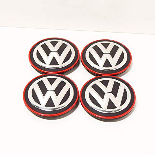 Volkswagen VAG Ersatzteil Original Set 4 Teile x Radkappen Mitte Räder Alufelgen (Chrom/Rot), 5G0601171BLYC