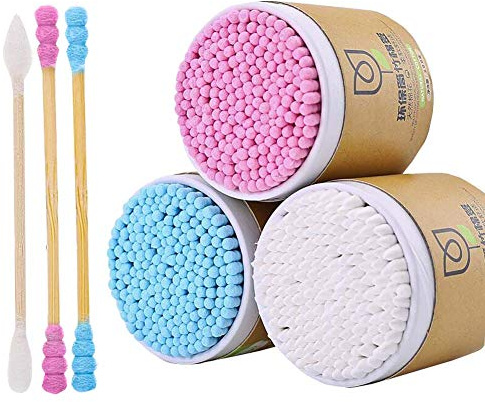 Bastoncillos de algodón de 600 recuentos Bastoncillos de oreja orgánicos libres de crueldad de doble punta D03