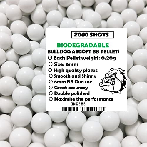Airsoft BB Pellets Biodegradable 6mm 0.20g Balls High Grade Paintball Smooth Shinny Shooting Pellets Airsoft BB Target Protective Goggles Pistol Gun Full Accessories (2000 Pellets in Bag)