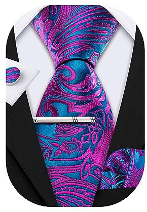 Barry.Wang Herren Seiden-Paisley-Krawatten mit Taschentuch Manschettenknopf Krawattenset Feierliche Hochzeit 3PCS