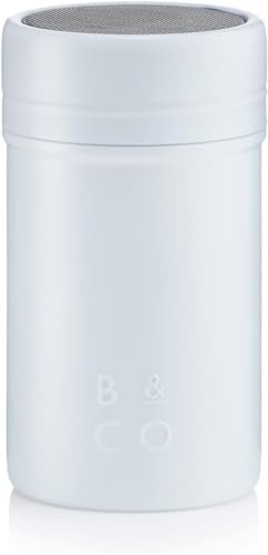 Barista & Co Core Cocoa Shaker - Ergonomic Chocolate Powder Shaker with Stainless Steel Mesh and Secure Screw Thread Lid - White Coffee Shaker Sifter for Cocoa Flour, Icing Sugar, Cinnamon, etc.