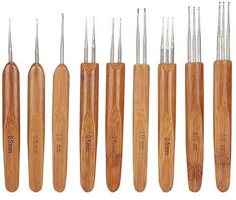 Crochet Hooks for Dreadlocks, 9Pcs Dreadlock Crochet Hook Set Crochet Needles, Single Double 3 Bamboo Handle Braid Hair Weaving Tool