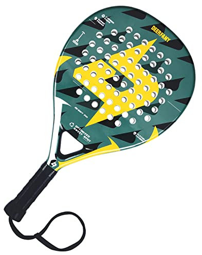 DEERFAMY Padelschläger EVA&Vollcarbon, langlebig und ideal für Anfänger, Erhöhte Geschwindigkeit dank 68Loch-Design, Rutschfester Griff und Handgelenkschnur-Größe: 47*26*3,8cm-Unisex, Erwachsene,0.4kg