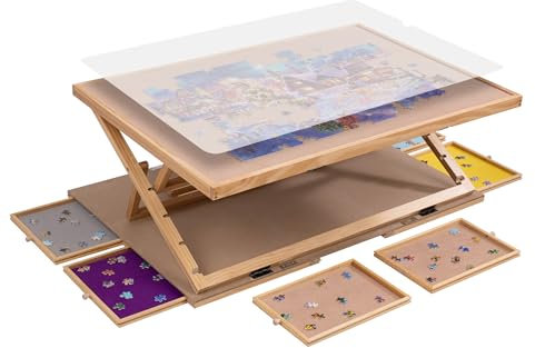 Lavievert Winkel- und höhenverstellbares Puzzlebrett mit 2 Ständern/Staffeleien für Erwachsene, Puzzleplateau mit 6 Schubladen & Abdeckung, für bis zu 1500 Teile