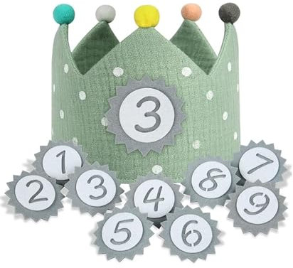 FiveMileBro Geburtstagskrone kinder, geburtstagskrone musselin mit zahlen, krone geburtstag jungen mädchen, party deko hut | krone aus button zahlen von 1-9