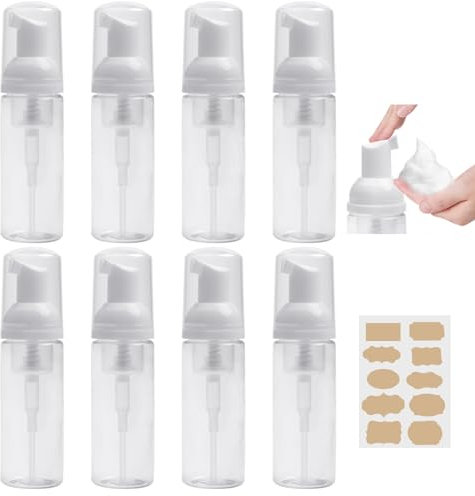 Omsscun 8 PCS Foam Pump Bottle, 60ml Foaming Soap Dispenser, Travel Foam Pump Bottle with Waterproof Labels, Refillable Pump Containers for Face Wash Lash Shampoo Skin Care Hand Soap