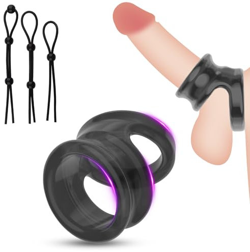 Anneaux péniens extrêmement en silicone - Anneaux pour testicules pour homme + 3 anneaux péniens réglables - Jouet sexuel pour homme - Anneau pénien - Gaine de pénis - Anneau de testicules - Noir