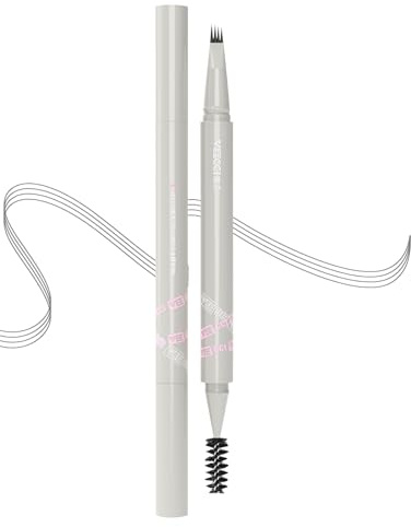 VEECCI 2025 New Microblading Eyebrow Pencil - 3D Waterproof Liquid Pen, Dual-Ended Eye Brow Pencil with 4-Fork-Tip & Precise Brush-Tip - Smudge-Proof & Long-Lasting Natural Defined Eyebrows(Dark Gray)