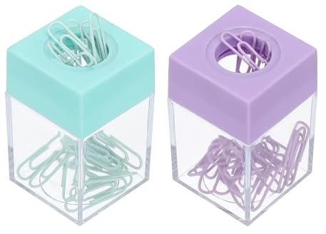 PATIKIL Magnetic Paper Clip Holder Dispenser, 2 Pcs Large Capacity Paper Clip Organizers with Magnetic Top for Desk Supplies, Office, Classroom, Home, Green, Purple