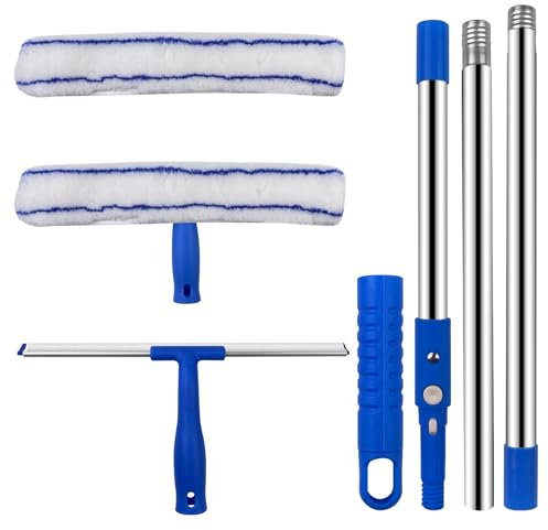 Newpop 2 In 1 Fensterputzer Set, Fensterabzieher Profi, 120cm Fensterwischer mit Teleskopstiel, Window Cleaner, Fenster Abzieher Wischer, Fensterreinigungsset, Fensterreiniger mit Teleskopstange