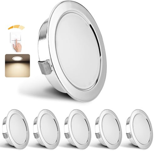 YindaLux - Juego de 6 focos LED empotrables regulable 230 V 3 W 4000 K, blanco neutro, 15 mm extra plano para techos 300 lm, agujero 55 – 58 mm, IP44 Foco para cuarto de baño, cromado