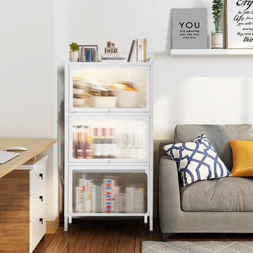 Warmiehomy White Metal Sideboard Modern Kitchen Cabinet Pantry Cupboard 60CM x 37.5CM x 121CM Kitchen Storage Unit for Home Office Dining Room Living Room Bedroom Bathroom