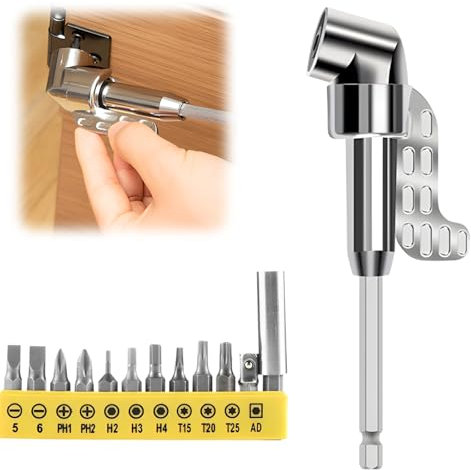 Renvoi d'Angle Visseuse Kit, 2025 Nouveau modèle Tête de tournevis incurvée multifonction, Embout Visseuse Axe hexagonal de 1/4 pouce Pour garages, travailleurs de la constructionf (Longue)