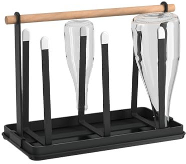 Scolabottiglie per 6 Bottiglie, Scolapiatti in Acciaio Inox, 26,5 x 13 x 19 cm Porta Bottiglie Acqua, Scola Biberon a Scarico Rapido, Scola Borracce per Tazze, Nero