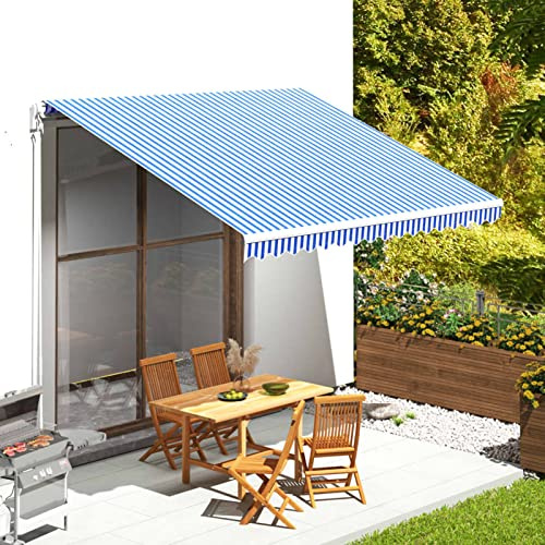 Toldo retráctil azul y blanco de 4 x 3,5 m de tela de repuesto con protección UV duradera para balcones, brazo extensible, cubierta de refugio solar