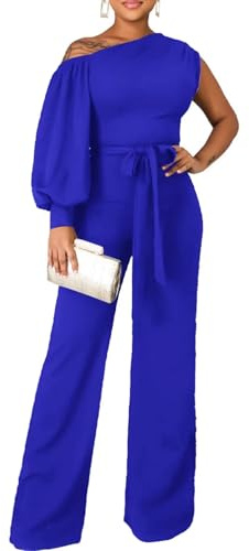 Jumpsuits for Women Dressy Fall Outfits Elegant Rompers Formal One Off The Shoulder Pant Suit for Evening Party, Royal Blue, XL