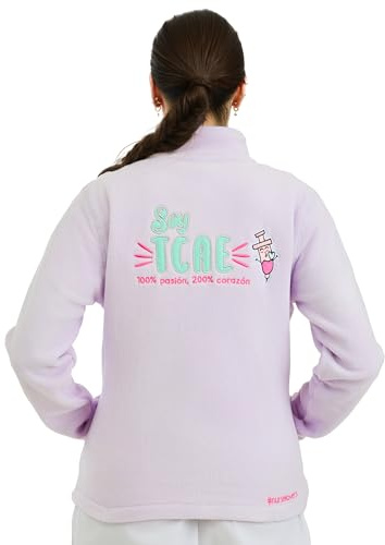 Nurse is Love Chaqueta Polar Mujer para TCAE PURPLE - Sudaderas Mujer sin Capucha, Forro Polar de Invierno Doble Bolsillo y Cremallera Facil de Lavar Talla M | Ideal para Regalos Enfermera Original
