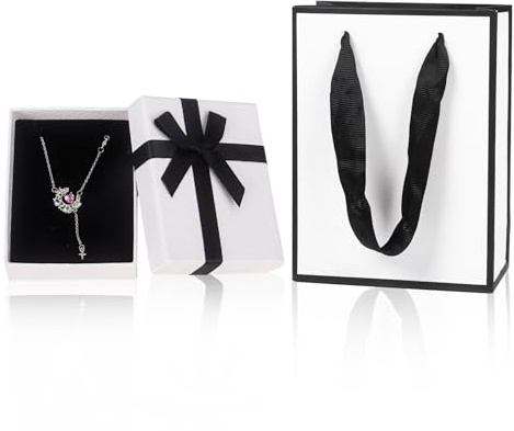 Nwvuop Schmuck Geschenkbox mit Geschenktasche, 9× 7× 3cm Klein Geschenkschachtel mit Deckel für Ring Kette Armband Geschenkverpackung(Weiß und Schwarz)