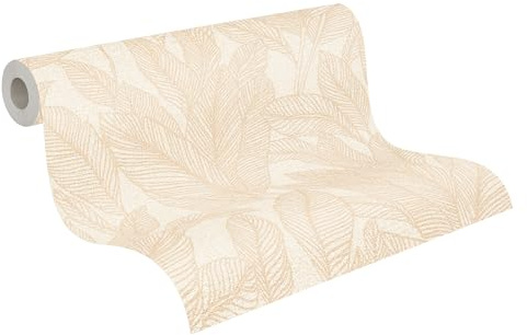 Livingwalls carta da parati TNT con struttura a foglia in beige, crema, marrone e verde – Carta da parati floreale a foglia 10,05 m x 0,53 m di COSMOPOLITAN – 790642