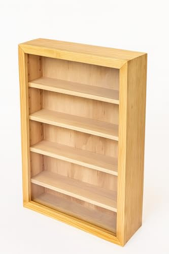 GRECA Vitrina de Colecciones. Acabado Barniz Roble. Baldas extraibles. Medidas: 30 * 9 * 49 cms.