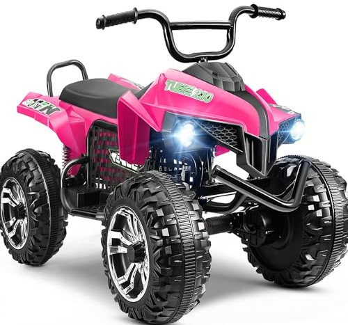 Hikole 4 Wheelers for Kids Ages 4-8-12-14, 24V 2 Seater Ride on Quad Car Toys, 4X100W Power Motor, 24'' Spacious Seat, Spring Suspension, Music, LED Lights, XL Side by Side ATV, Rose Pink