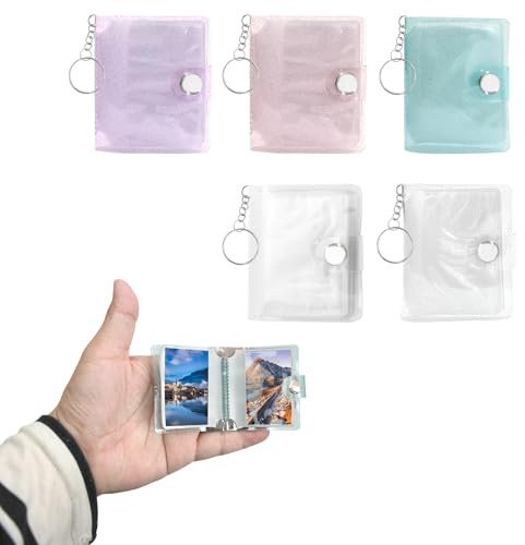 Set da 5 mini album fotografici con 20 tasche e portachiavi, portafoto portatile per foto da 5 cm, regali fotografici personalizzati in 5 colori