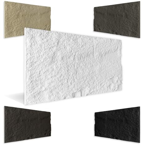 HEXIM Stenutseende stenplattor 8 stycken 120 x 60 cm PU väggbeklädnad 5,84 m² 3D-paneler, krossade stenplattor, väggpaneler, väggdekoration, stenplatta, stenvägg, vardagsrum, innervägg vit (A002-01