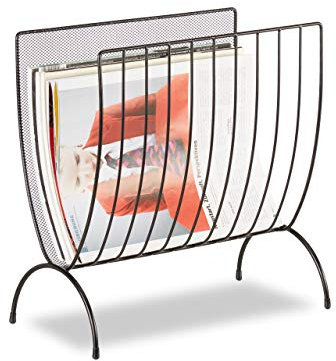 Relaxdays Mesh Newspaper Stand, Metal Newspaper Bin, Freestanding Rack, H x W x D 35 x 34 x 18 cm, Black