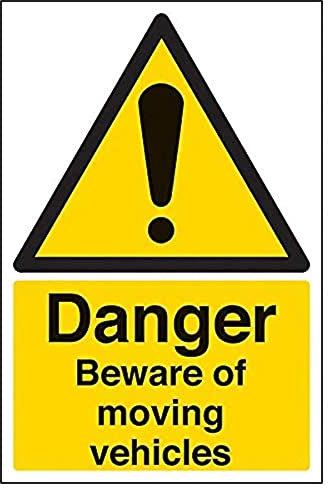 V Safety Danger Beware Of Moving Vehicles Warning Sign - 200mm x 300mm - 2mm Rigid Plastic