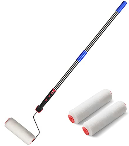 6FT Paint Roller Brush kit, Multi-Function Paint Roller kit with House Paint Roller Brush 6 FT Stainless Steel Pole New Splicing Rod Mural Brush for Walls and Ceiling (White)