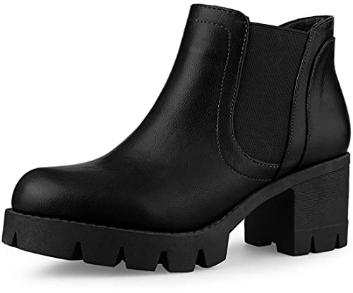 Allegra K Botines Chelsea De Tacón Grueso Con Punta Redondeada Para Mujer Negro 38