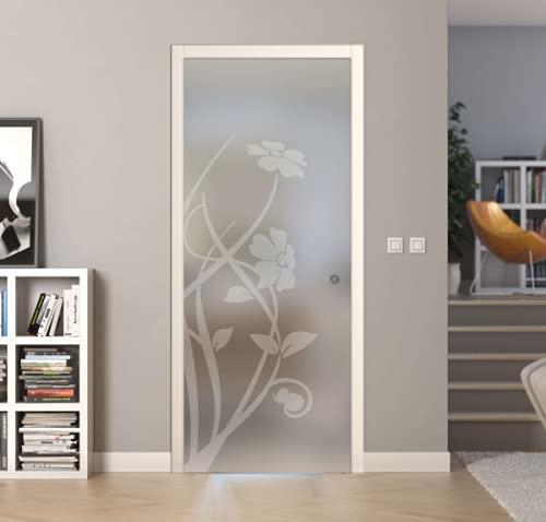PORTA SCORREVOLE SCOMPARSA IN VETRO SATINATO CON DISEGNO 80X210 (SINISTRA)
