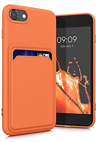 kwmobile fodral kompatibelt med Apple iPhone SE (2022)/SE (2020)/8/7 – mjukt TPU-telefonskydd med kreditkortshållare på baksidan – orange