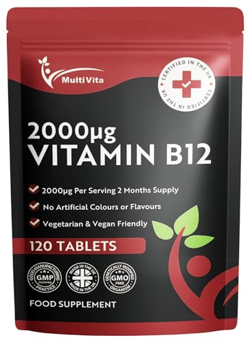Vitamin B12 Tablets 2000mcg – High Strength Methylcobalamin Form – 120 Vegan Tablets not Capsules, 2 Months Supply – Bioavailable & Easy to Swallow – UK Made Non-GMO, Gluten-Free, Dairy-Free