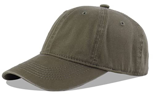 LANGZHEN Unisex Vintage Washed Distressed Cotton Adjustable Solid Dad Hat,Washed Classic Baseball Cap for Men Women(Army Green)