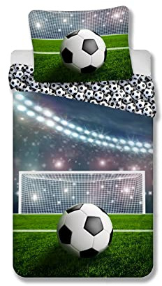 BrandMac Parure de lit Football 100% Coton, Housse de Couette 140x200 cm + Taie d'oreiller 65x65 cm, Goal,