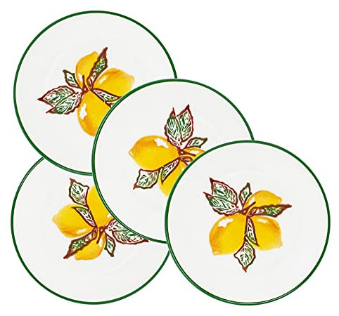 Lashuma flache Brotteller 15 cm Ø, Teller Keramik Set 4 teilig, Dessertteller gelb Zitrone