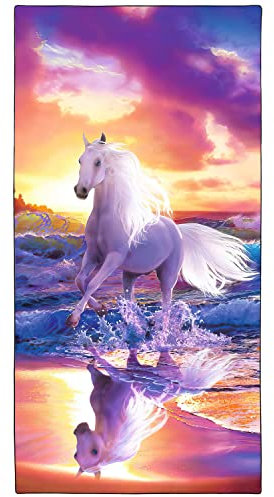 Zomer Strandtuch groß 90x180 cm Schnelltrocknendes Mikrofaser Bedrucktes mit Wolke Weißes Pferd Motiv