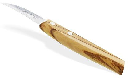 Otto Herder Manicure Coltello per verdure con lama curva, spelucchino con manico in legno d'ulivo, coltello da cucina in Solingen, coltello per patate antiruggine
